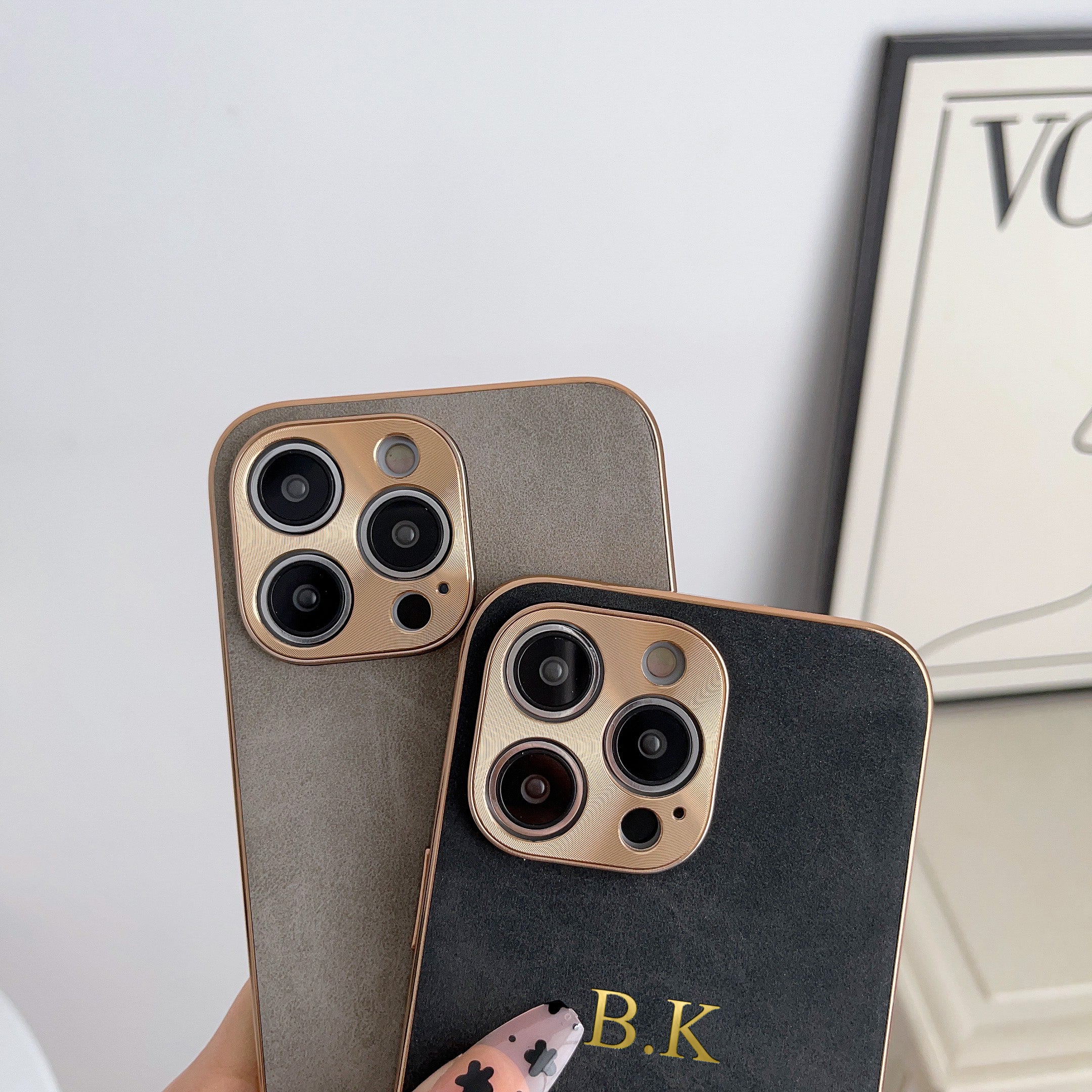 Personalized Luxury Apple iPhone Case | Names, Initials, Symbols & Numbers | MagSafe Leather Case with Metallic Gold Camera Protection for iPhone 16/15/14/13/12 Pro Max Plus Mini