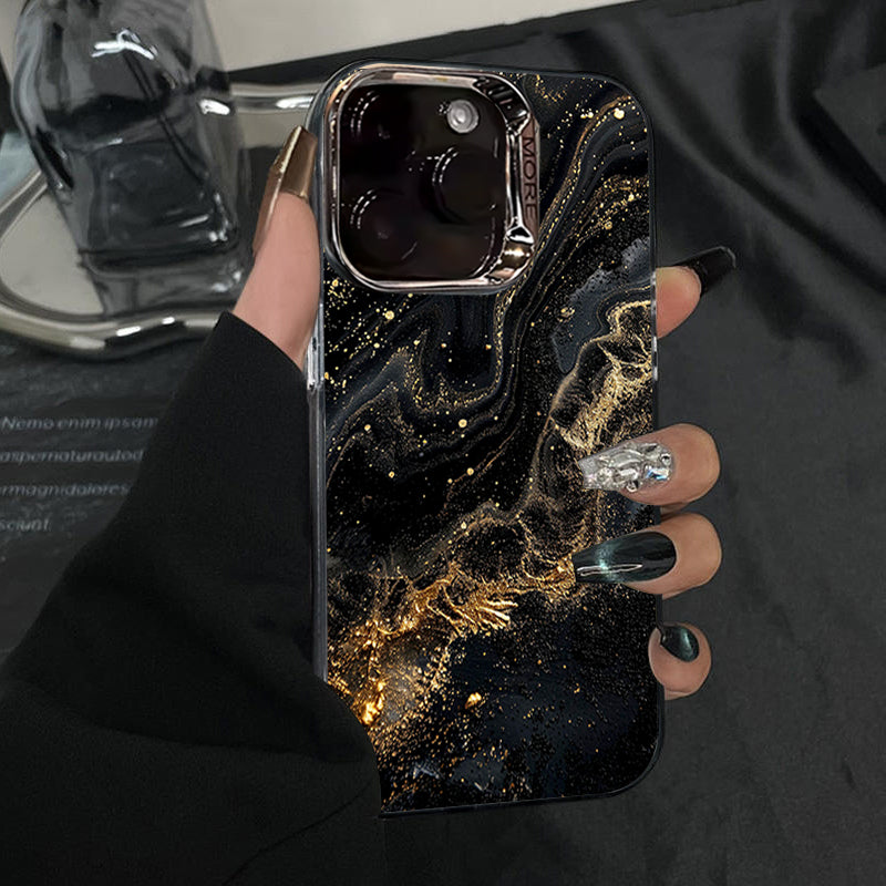 Luxury Black Marble iPhone Case with Gold Edges: Camera Protection & Durable Cover | MagSafe-Compatible for Apple iPhone 16/16e, 15, 14, 13, 12 Pro Max, Pro, Plus, Mini Cover - 3D Texture: Enhanced Grip | 360-Degree Camera Lens Protection Armor Case