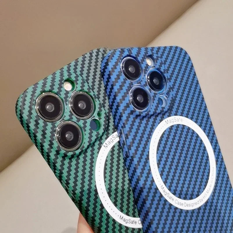 High-Quality Carbon Fiber Magnetic iPhone Case | MagSafe Case with 360-Degree Protection & Camera Lens Cover for Apple iPhone 16/16e, 15, 14, 13, 12 Pro Max, Pro, Plus & Mini Cover | Shockproof Phone Case with Armor Shell & Premium Protective Bumper Cover