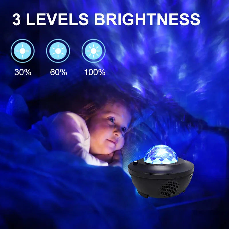 Premium Sternenprojektor Nachtlicht mit Ozeanwellen Musiklautsprecher - Himmelslichtprojektor für Smartphone, Laptop, Tablet, PC, Apple iPhone