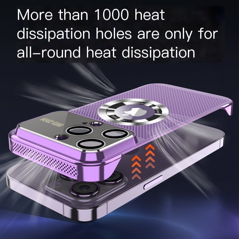 Luxury Heat-Dissipating Magnetic iPhone Case | MagSafe Case with Galvanized Metal Frame and Magnifying Glass Lens Camera Cover for Apple iPhone 16/15/14/13/12 Pro Max Plus Mini | Armor Case, High-Quality Phone Cover