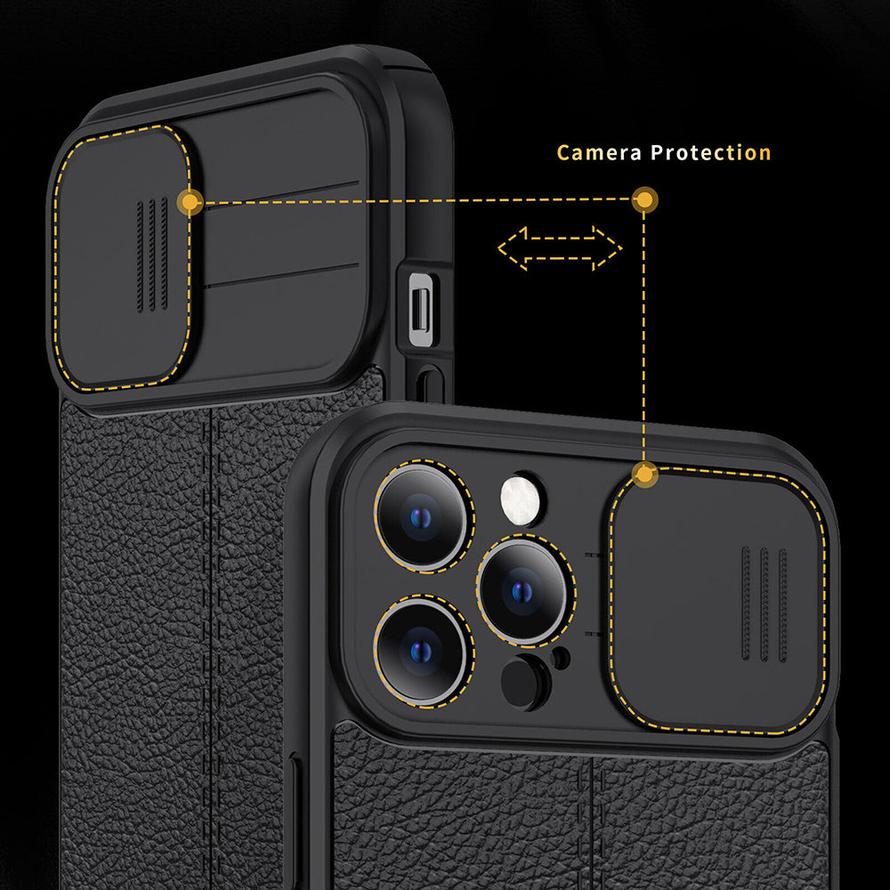 Premium Camera Slider Lens with Luxurious Leather Texture iPhone Case | MagSafe Case with Full Protection and Camera Lens Cover for Apple iPhone 16/15/14/13/12 Pro Max Plus Mini | Heavy Duty Phone Case | Premium Protective Case