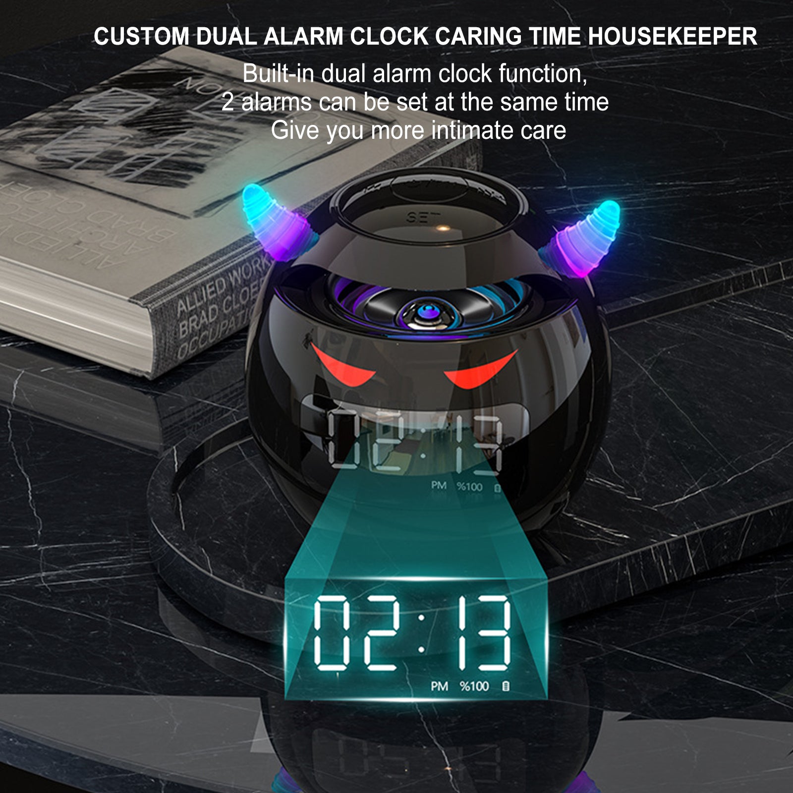 Mini Speaker Bluetooth Alarm Clock with Clock | Little Devil Design, Alarm Clock, Audio Mini Subwoofer, Card