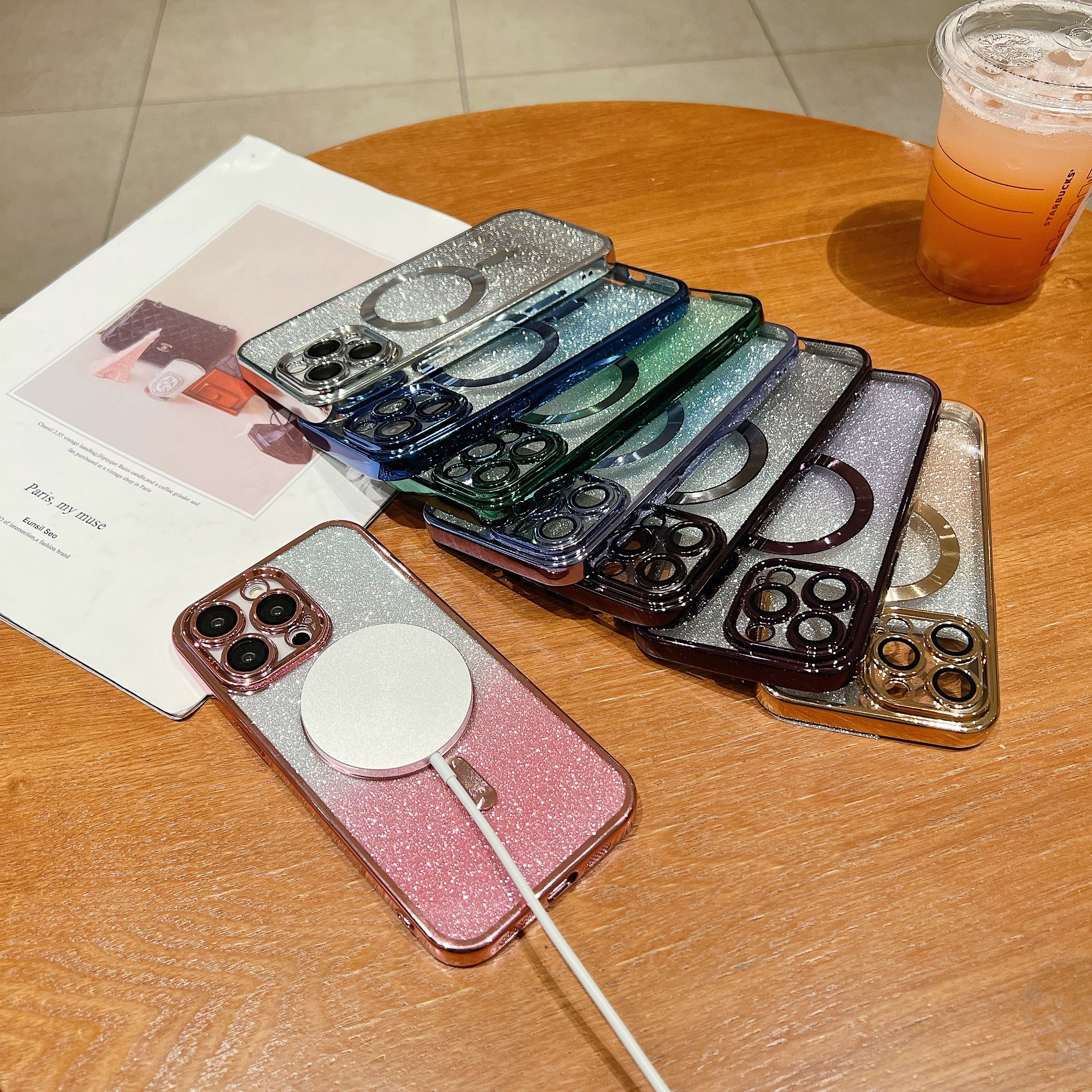 <tc>Luxury Crossbody Lanyard Gradient Glitter Magnetic Case iPhone Case | MagSafe Case with Camera Lens Protection Cover for Apple iPhone 17/17 Air/16/16e/15/14/13 Pro Max Plus | Armor Soft TPU Plating Phone Case | Premium Protection</tc>