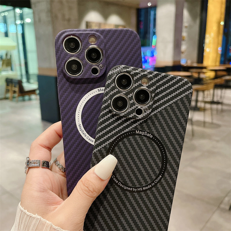 Luxury Ultra-Thin Carbon Fiber iPhone Case | MagSafe Case with 360-Degree Protection & Camera Lens Protection for Apple iPhone 16/15/14/13/12 Pro Max, Pro, Plus, e & Mini Cover | Shockproof Phone Case with Armor Shell & Bumper Cover