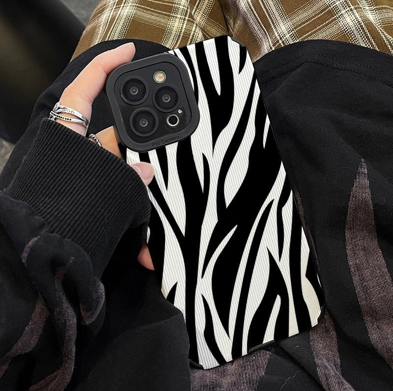Luxury Ultra-Thin Black and White Zebra Stripe iPhone Case | MagSafe Case with Camera Protector for Apple iPhone 16/15/14/13/12 Pro Max Plus Mini Cover | Heavy Duty, Shockproof Phone Case | Silicone Soft Cover Protective Case