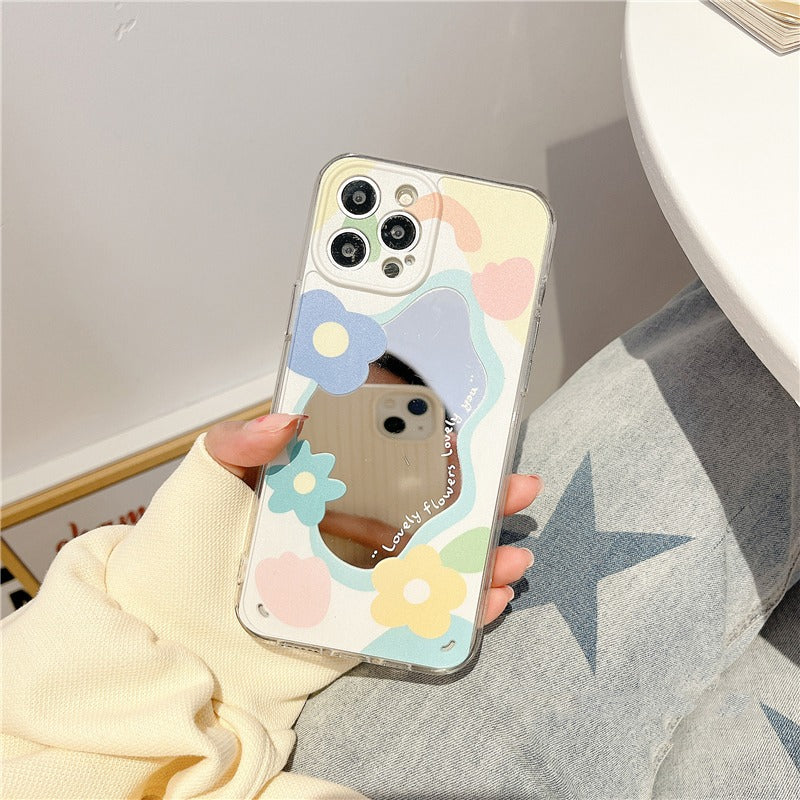 Premium Cute Love Heart Flower Mirror Design iPhone Case | MagSafe Case with 360-Degree Protection & Camera Lens Cover for Apple iPhone 16/16e, 15, 14, 13, 12 Pro Max, Pro, Plus & Mini Cover | Armor Case & Bumper Cover | High-Quality Phone Case