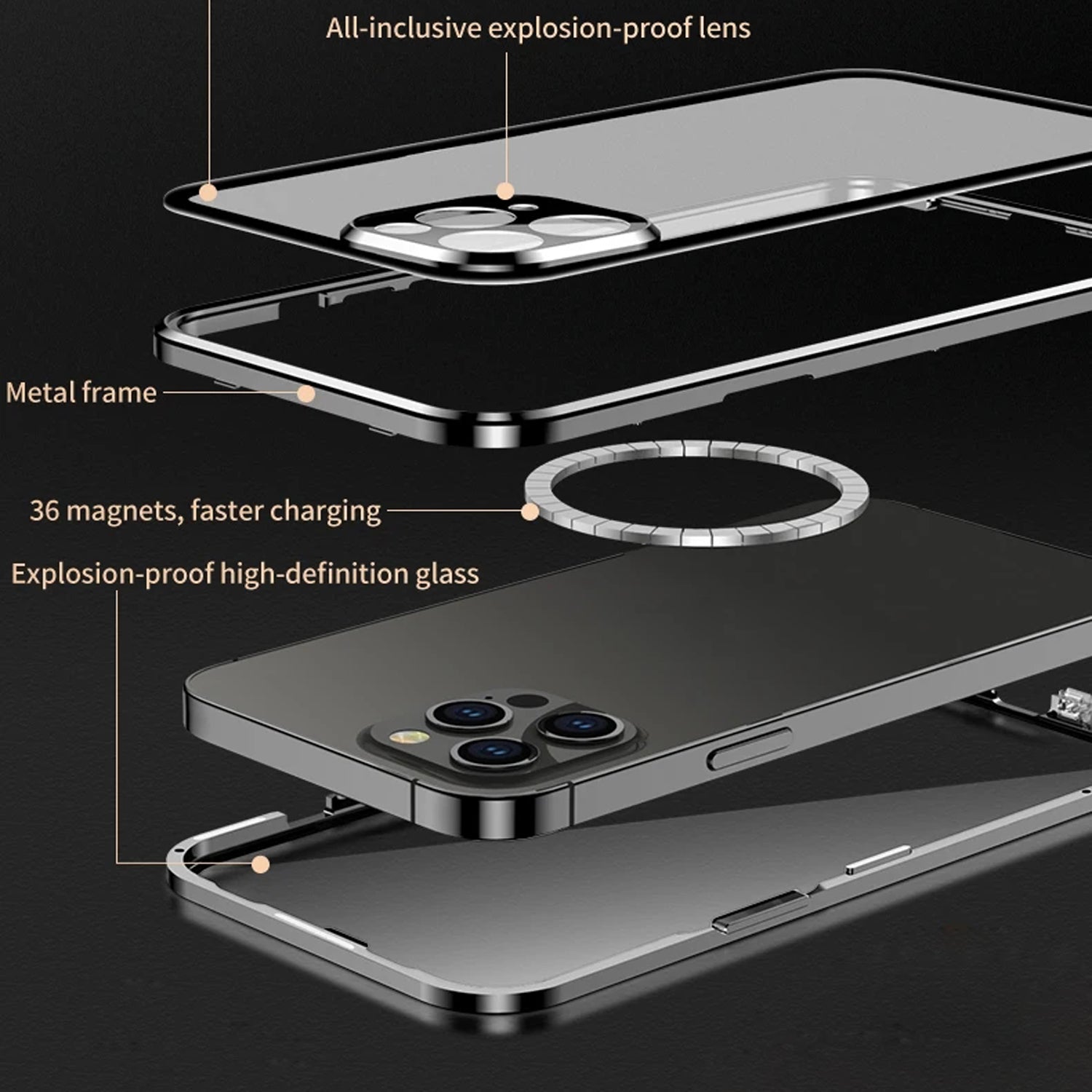 High-Quality iPhone Case with 360° Full Sealed Protection of Glass and Metal | MagSafe-Compatible Protective Case, 360-Degree Protection, Camera Lens Protection for Apple iPhone 16/16e, 15, 14, 13, 12 Pro Max, Pro, Plus & Mini Cover | Armor Bumper Case