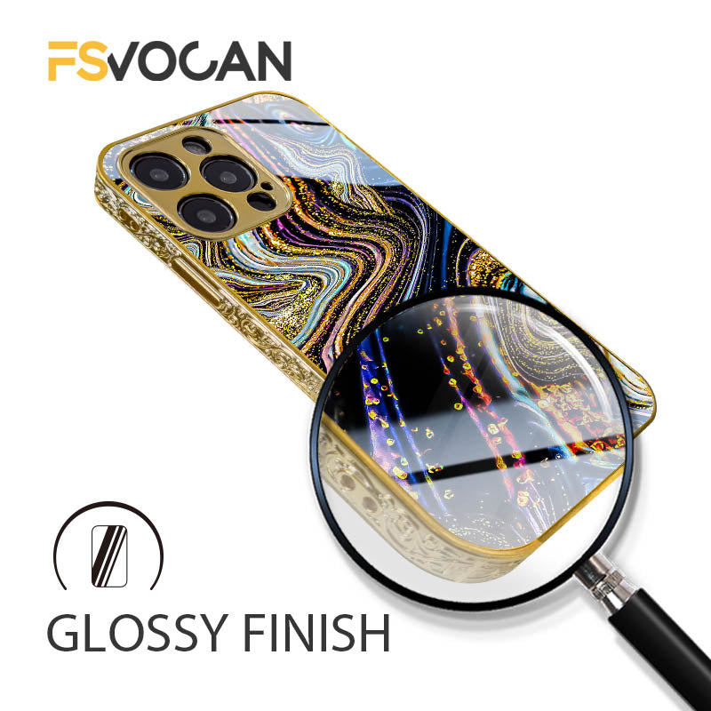 Luxury Gold Frame Marble iPhone Case Shockproof Cover | MagSafe Phone Case for Apple iPhone 16/15/14/13/12 Pro Max Plus Mini | Camera Protector, Cover & Armor Protective Case