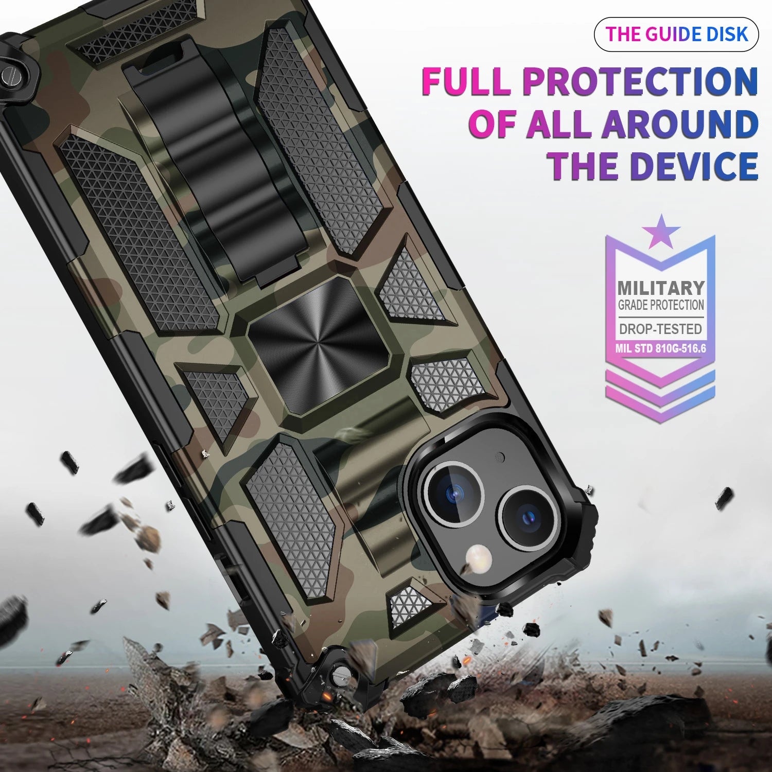 High-Quality Hybrid Military Armor iPhone Case | MagSafe Case for Apple iPhone 16/15/14/13/12 Pro Max Plus Mini with Built-in Stand, Camouflage Cover, 360-Degree Camera Protection, and Screen Protector Phone Cover