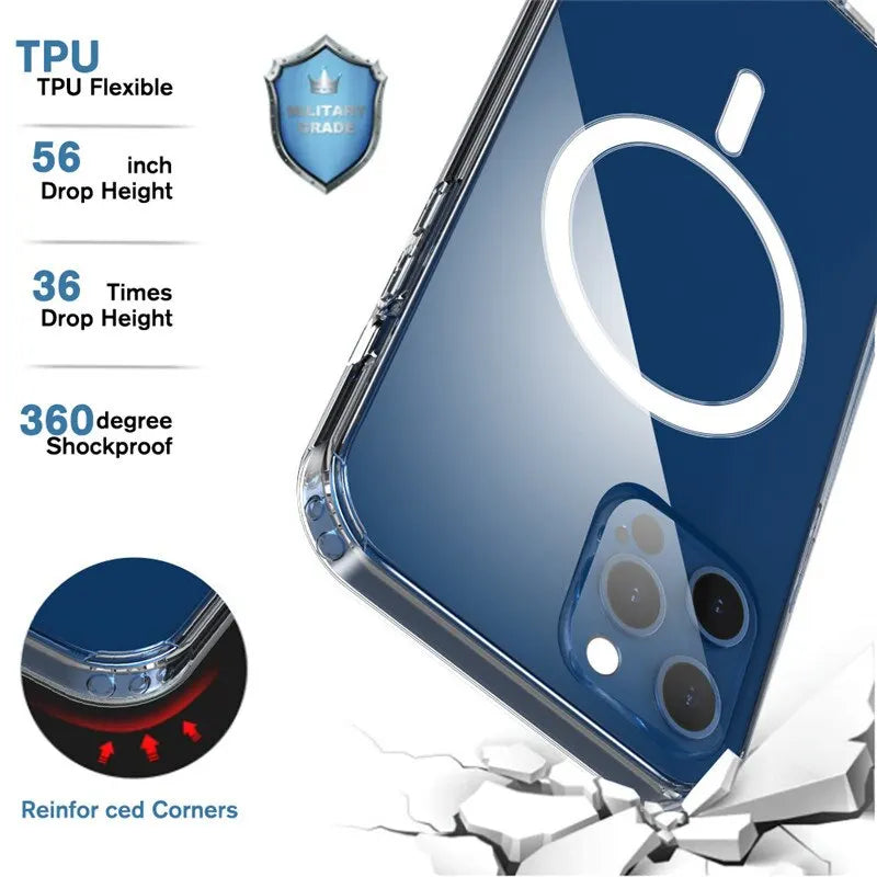 Transparent Magnetic Magsafe For Apple iPhone 16/15/14/13/12 Pro Max Plus Mini Case | Clear Transparent Case, Wireless Charging, Dustproof, Water-Resistant & Enhanced Camera Protection Cover