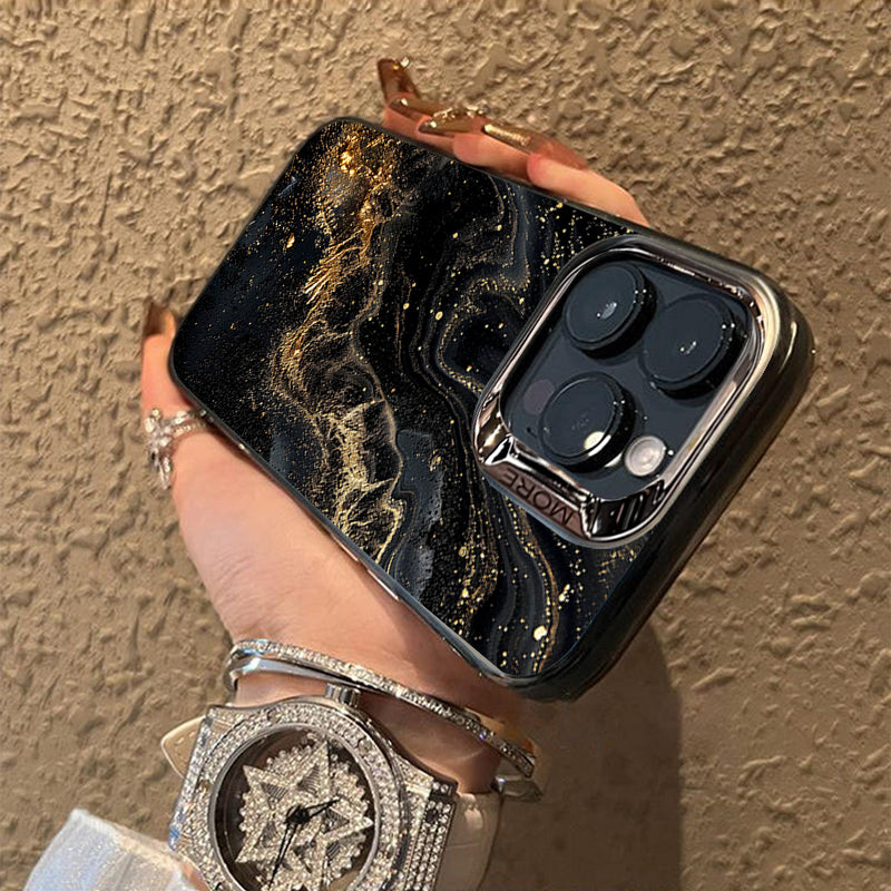 Luxury Black Marble iPhone Case with Gold Edges: Camera Protection & Durable Cover | MagSafe-Compatible for Apple iPhone 16/16e, 15, 14, 13, 12 Pro Max, Pro, Plus, Mini Cover - 3D Texture: Enhanced Grip | 360-Degree Camera Lens Protection Armor Case
