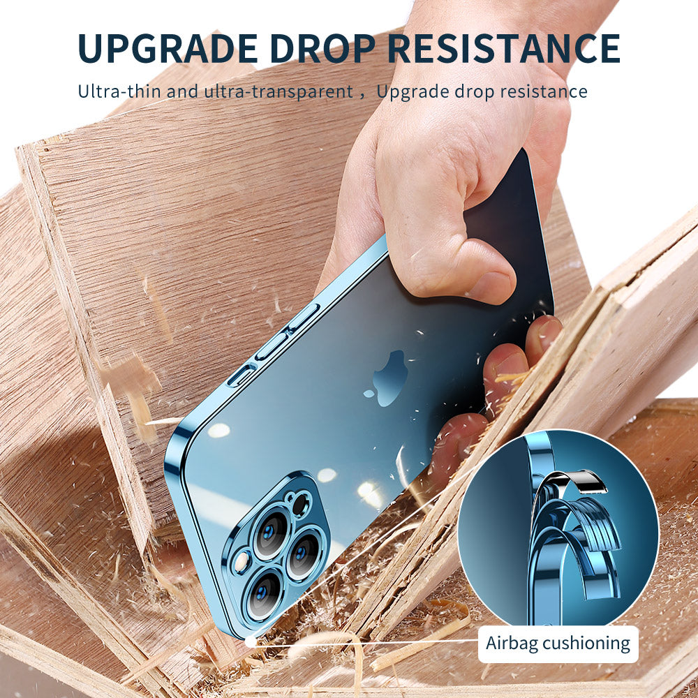 Transparent Silicone Case for Apple iPhone 16/15/14/13/12 Pro Max Plus Mini | Clear Military-Strength Protection with Premium Plating Square Frame