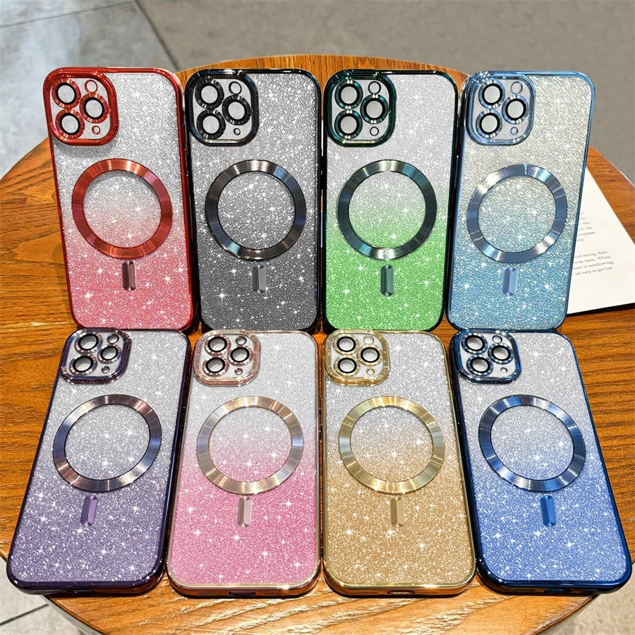 <tc>Luxury Crossbody Lanyard Gradient Glitter Magnetic Case iPhone Case | MagSafe Case with Camera Lens Protection Cover for Apple iPhone 17/17 Air/16/16e/15/14/13 Pro Max Plus | Armor Soft TPU Plating Phone Case | Premium Protection</tc>