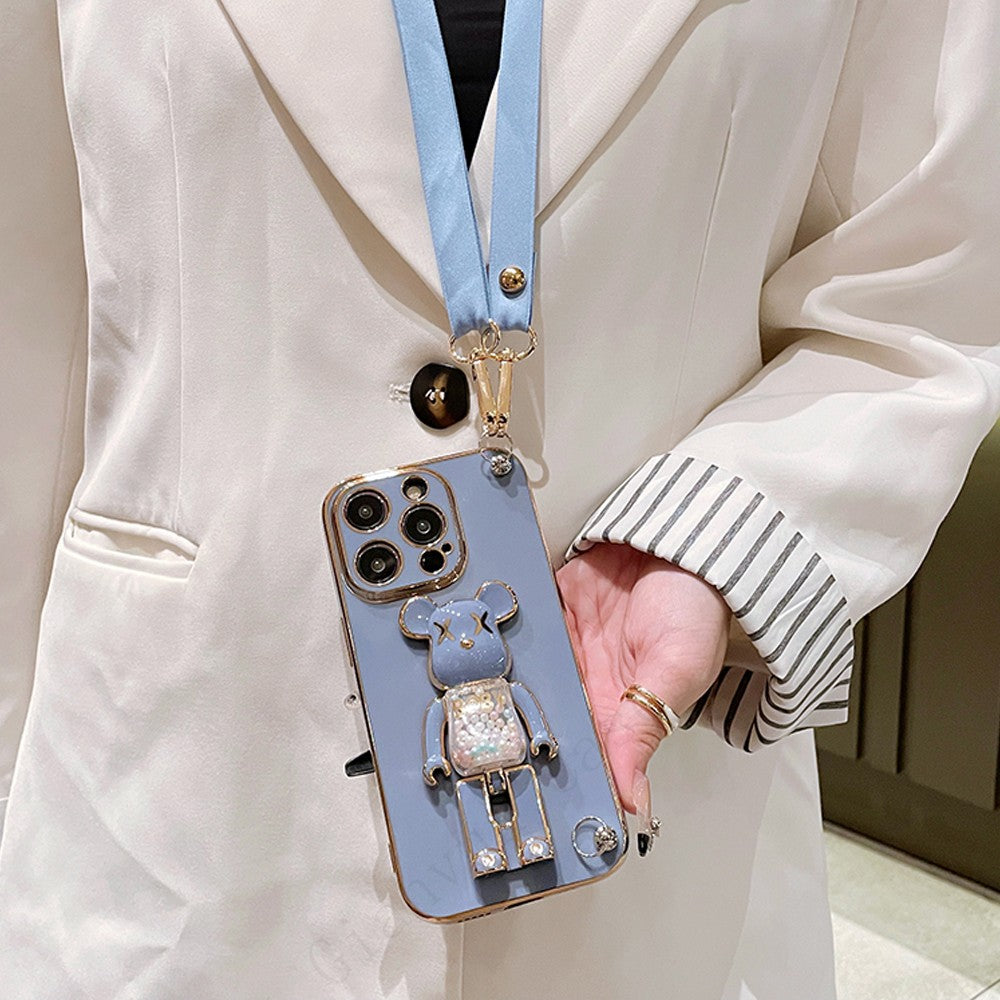 Premium 3D Bärenhalterung Hülle, MagSafe, Abdeckung, | Armband mit Riemen & Lanyard - Handytasche für Apple iPhone 15/14/12