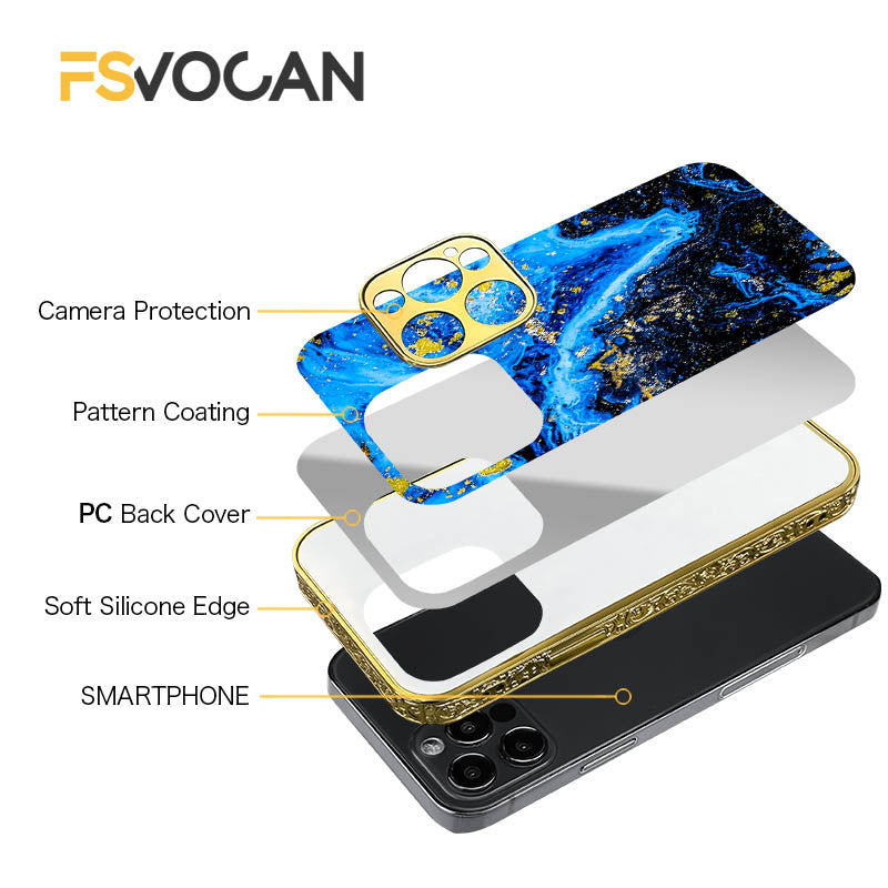 Luxury Gold Frame Marble iPhone Case Shockproof Cover | MagSafe Phone Case for Apple iPhone 16/15/14/13/12 Pro Max Plus Mini | Camera Protector, Cover & Armor Protective Case