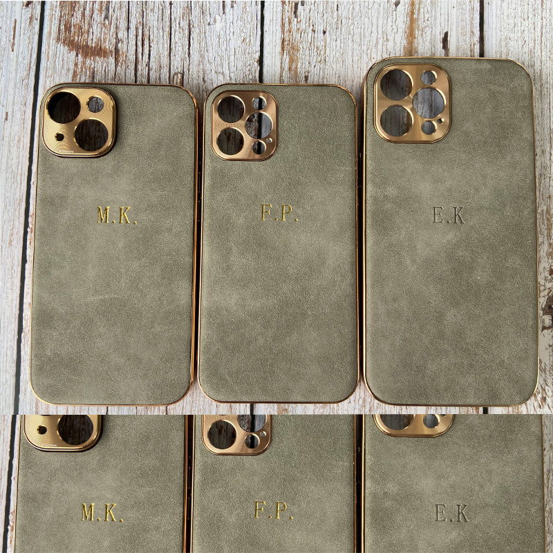 Personalized Luxury Apple iPhone Case | Names, Initials, Symbols & Numbers | MagSafe Leather Case with Metallic Gold Camera Protection for iPhone 16/15/14/13/12 Pro Max Plus Mini