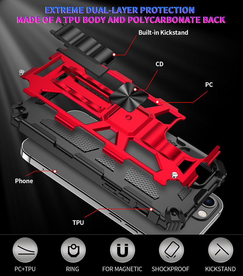 High-Quality Hybrid Military Armor iPhone Case | MagSafe Case for Apple iPhone 16/15/14/13/12 Pro Max Plus Mini with Built-in Stand, Camouflage Cover, 360-Degree Camera Protection, and Screen Protector Phone Cover