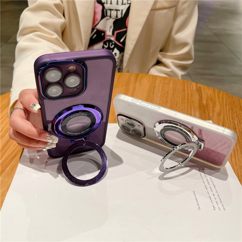 Magnetic Metal For Apple iPhone 16/15/14/13/12 Pro Max Plus Mini Case | Premium Shockproof Supreme Protection - Luxury Slim Matte with Camera Glass Lens Protection, Stand, and Hand Holder Cover