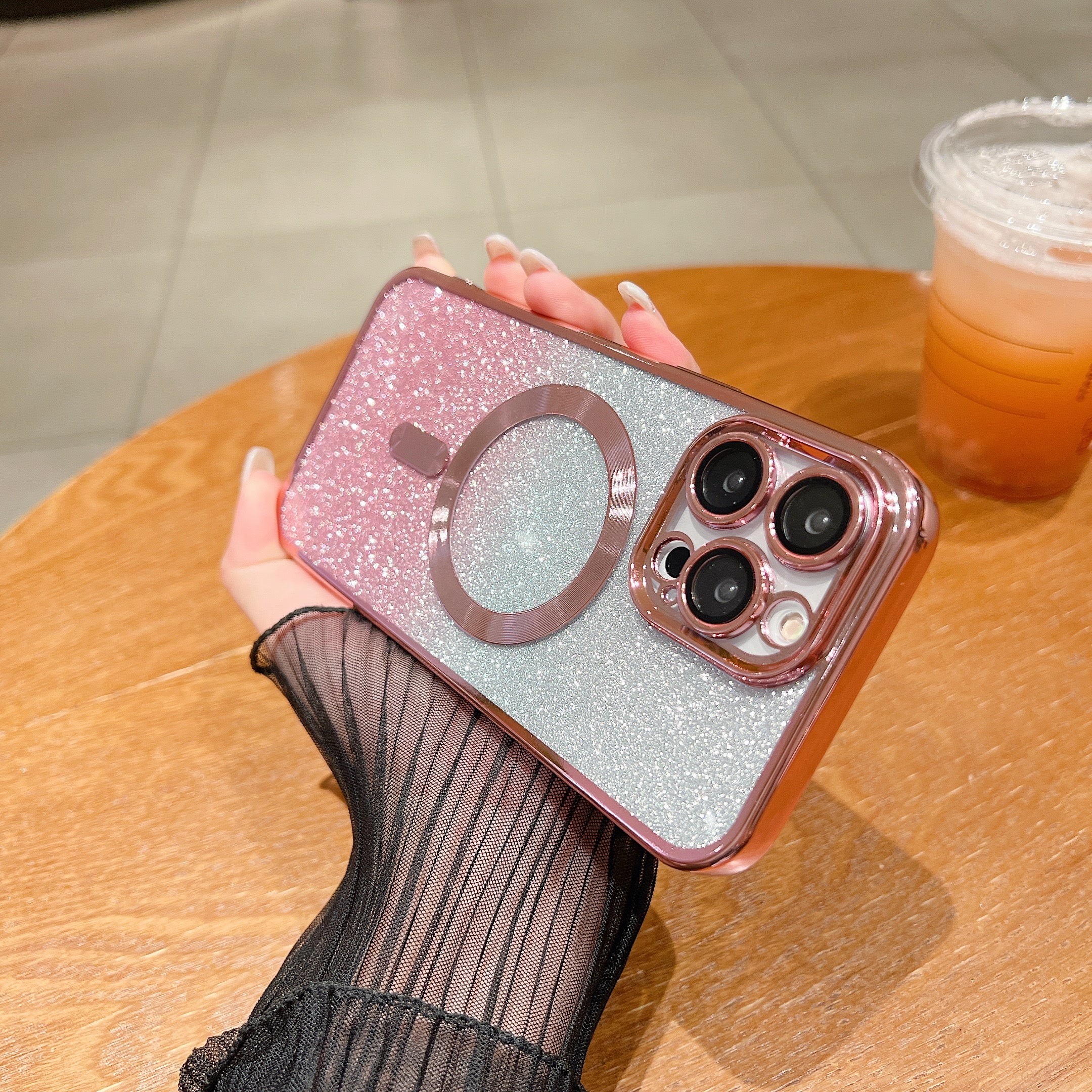 <tc>Luxury Crossbody Lanyard Gradient Glitter Magnetic Case iPhone Case | MagSafe Case with Camera Lens Protection Cover for Apple iPhone 17/17 Air/16/16e/15/14/13 Pro Max Plus | Armor Soft TPU Plating Phone Case | Premium Protection</tc>