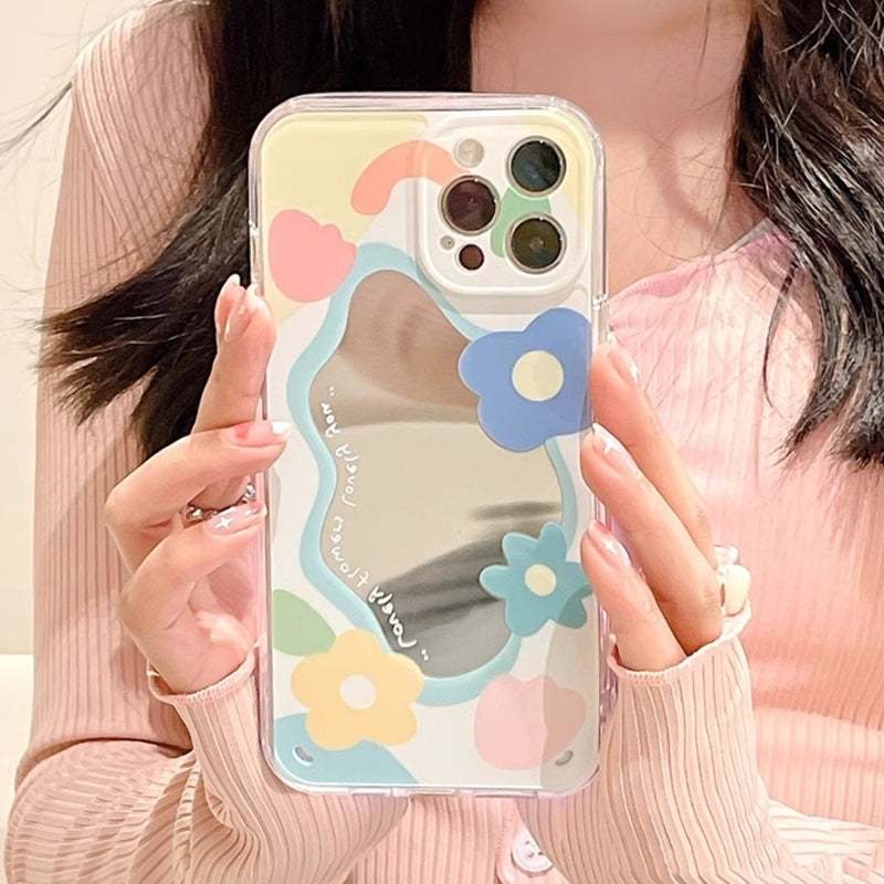 Premium Cute Love Heart Flower Mirror Design iPhone Case | MagSafe Case with 360-Degree Protection & Camera Lens Cover for Apple iPhone 16/16e, 15, 14, 13, 12 Pro Max, Pro, Plus & Mini Cover | Armor Case & Bumper Cover | High-Quality Phone Case