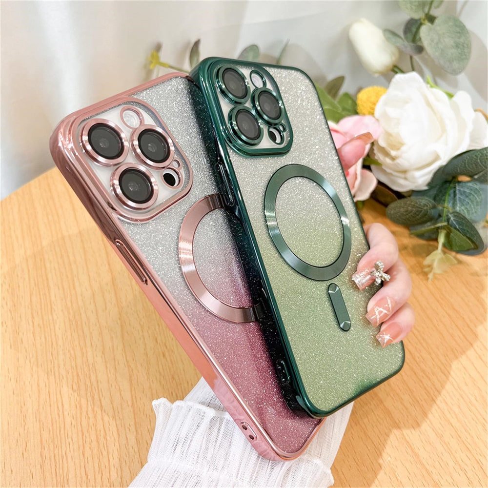 <tc>Luxury Crossbody Lanyard Gradient Glitter Magnetic Case iPhone Case | MagSafe Case with Camera Lens Protection Cover for Apple iPhone 17/17 Air/16/16e/15/14/13 Pro Max Plus | Armor Soft TPU Plating Phone Case | Premium Protection</tc>