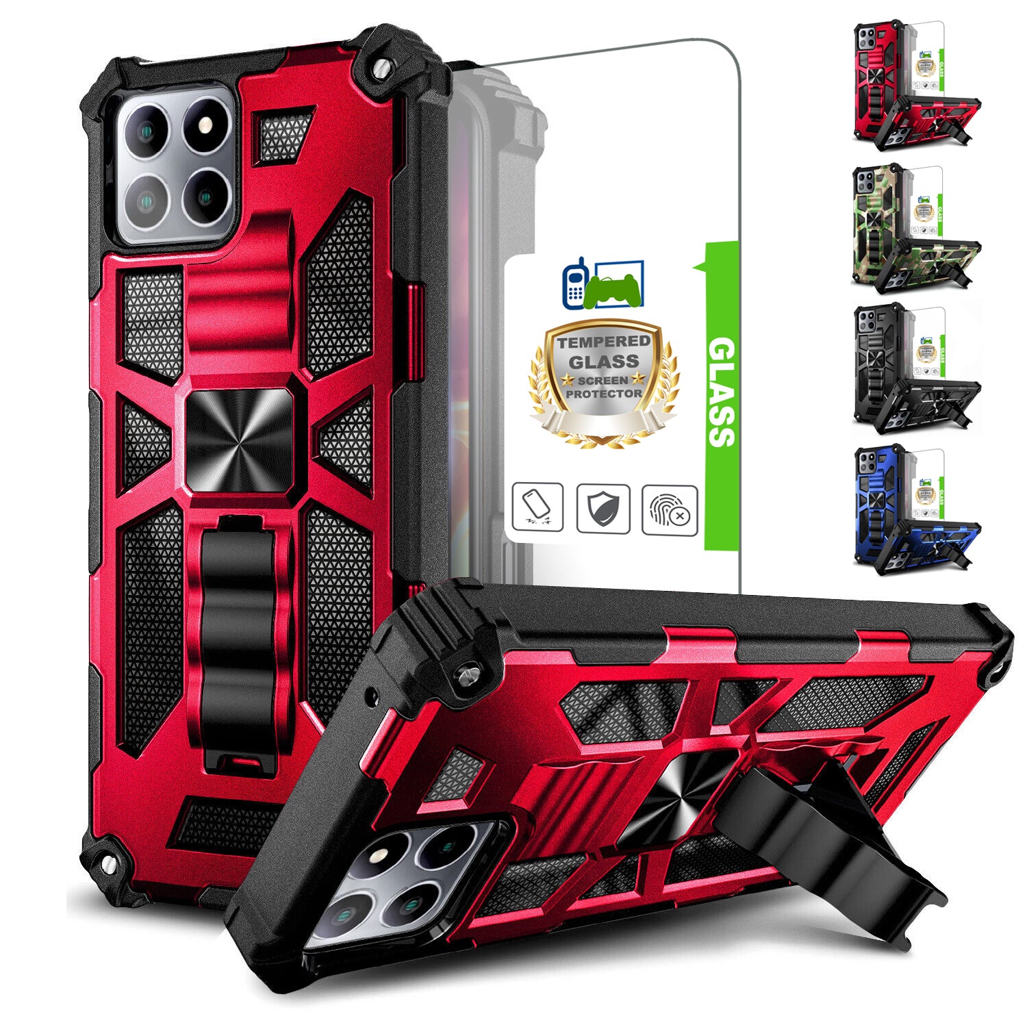 High-Quality Hybrid Military Armor iPhone Case | MagSafe Case for Apple iPhone 16/15/14/13/12 Pro Max Plus Mini with Built-in Stand, Camouflage Cover, 360-Degree Camera Protection, and Screen Protector Phone Cover