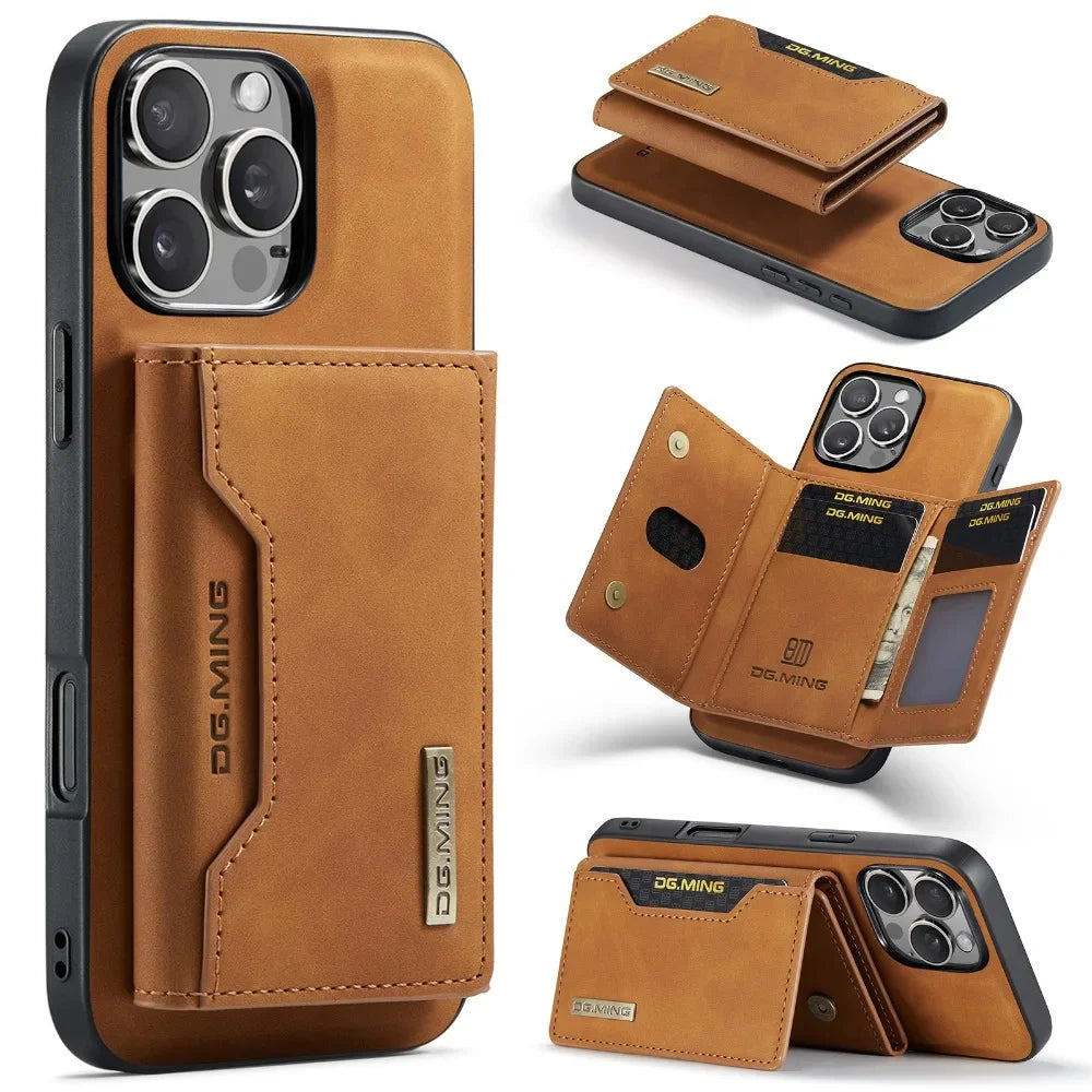 Premium Leather Magnetic Wallet with Card Holder iPhone Case | MagSafe Case for Apple iPhone 16/15/14/13/12 Pro Max, Plus, Mini - 360-Degree Protection Cover with Camera Lens Protection | Armor Phone Case | Wallet Protective Cover