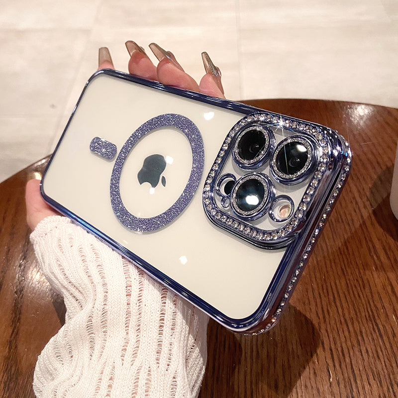 Premium Luxurious Pink Diamond Glitter Gloss iPhone Case | MagSafe Case with Camera Lens Cover for Apple iPhone 16/15/14/13/12 Pro Max, Plus, Mini Cover | Armor Case, Bumper Cover Protective Case