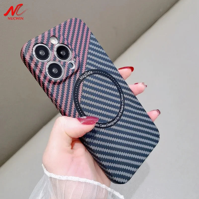 High-Quality Carbon Fiber Magnetic iPhone Case | MagSafe Case with 360-Degree Protection & Camera Lens Cover for Apple iPhone 16/16e, 15, 14, 13, 12 Pro Max, Pro, Plus & Mini Cover | Shockproof Phone Case with Armor Shell & Premium Protective Bumper Cover