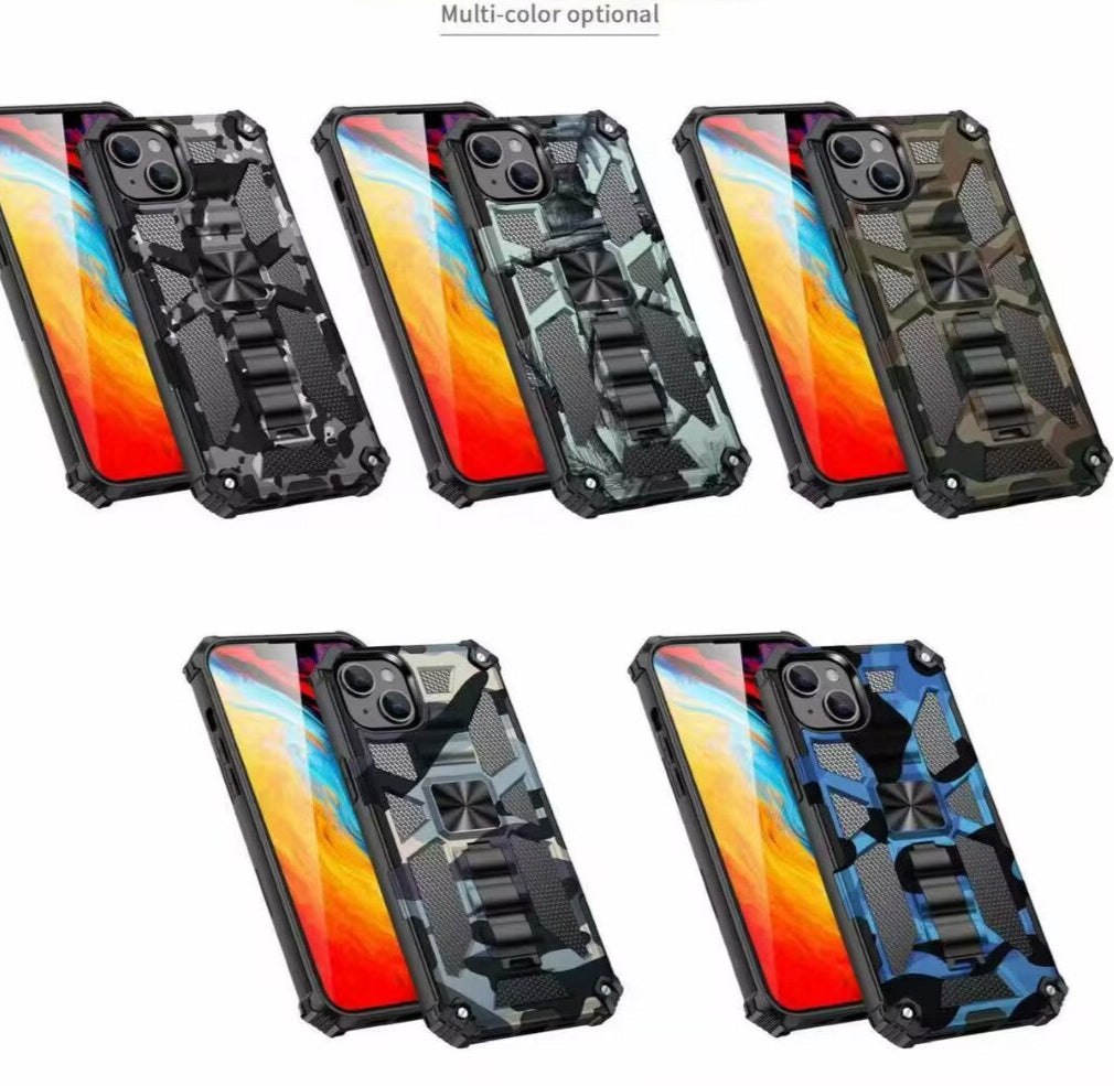 High-Quality Hybrid Military Armor iPhone Case | MagSafe Case for Apple iPhone 16/15/14/13/12 Pro Max Plus Mini with Built-in Stand, Camouflage Cover, 360-Degree Camera Protection, and Screen Protector Phone Cover