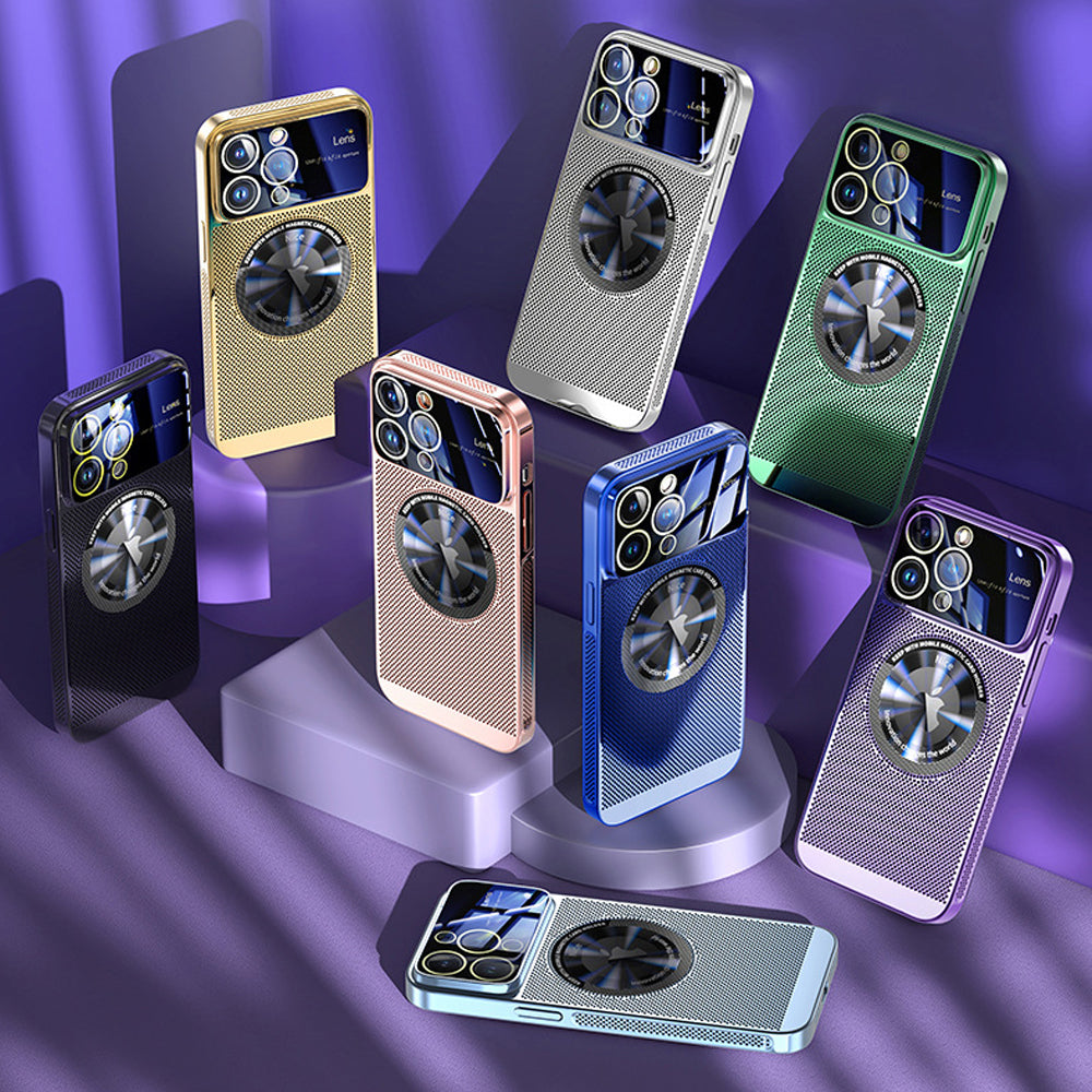 Luxury Heat-Dissipating Magnetic iPhone Case | MagSafe Case with Galvanized Metal Frame and Magnifying Glass Lens Camera Cover for Apple iPhone 16/15/14/13/12 Pro Max Plus Mini | Armor Case, High-Quality Phone Cover