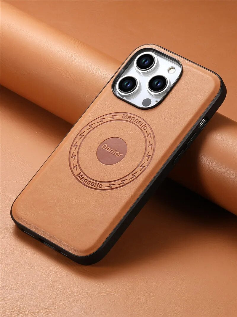 Premium Rindsleder Kartenhalter Handyhülle, MagSafe, Abdeckung, | Apple iPhone 12 13/14/15 Pro Max/Samsung S23 Fe/S24 Ultra Plus - kabelloses Ladecover - Phone Heaven Zone