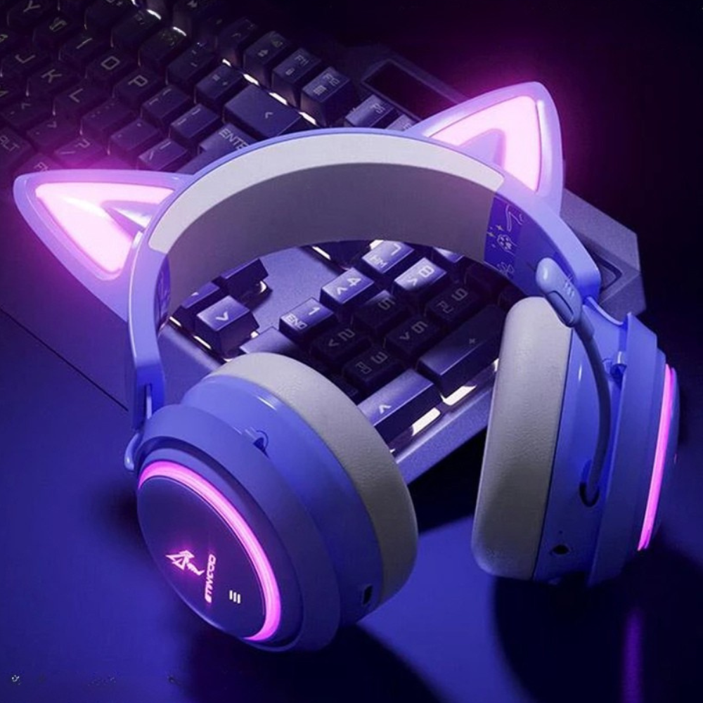 Premium Gaming Headset with Cat Ears and RGB Lighting – Over-Ear Wired Headphones with Noise Cancellation, Surround Sound, Built-In Microphone, Adjustable Headband – Ideal for PC, Laptop, Streaming, Online Gaming, Voice Chat & Content Creation