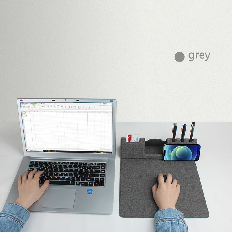 Premium Mouse Pad with High-Quality Qi Wireless Charging Pad for Smartphones, Apple iPhone, Samsung, iOS & Android Xiaomi, Huawei, USB-C, Phone Holder, 2-in-1 PU Leather Mat