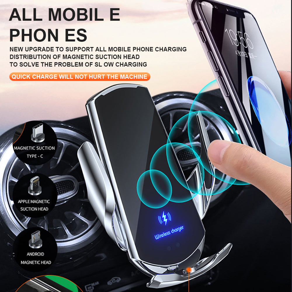 Car Wireless Phone 30 W Fast Charger | Premium USB Type-C with Magnetic Infrared Sensor, LED Indicator & Car Mount - Compatible with Smartphones, Apple iPhone, Samsung, iOS & Android