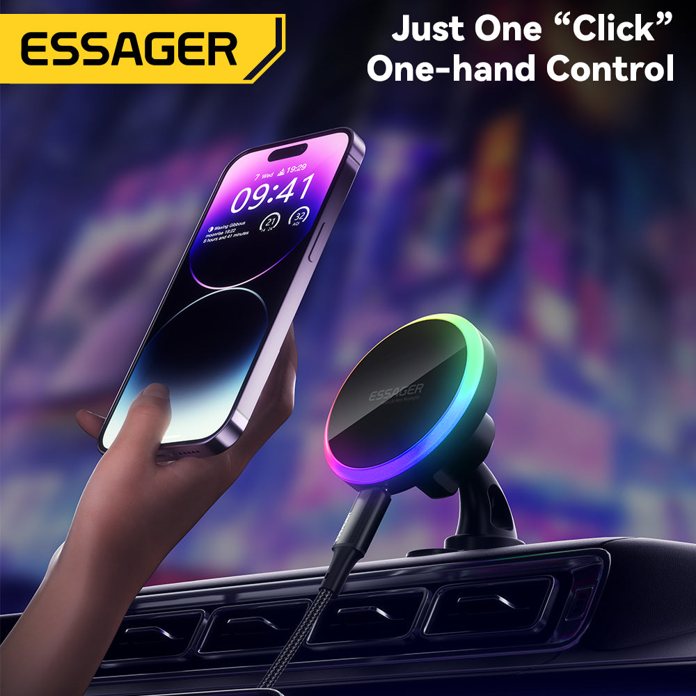 Premium RGB Magnetic Car Phone Holder and Qi 15W Wireless Charger for Smartphones, Apple iPhone, Samsung, iOS & Android | Universal Phone Holder & Charger