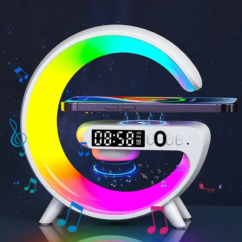 Universal RGB Charging Station LED Wireless Lamp Charger Alarm Clock Bluetooth Speaker | Charging Dock USB C Smartphones, Apple iPhone, Samsung, iOS & Android