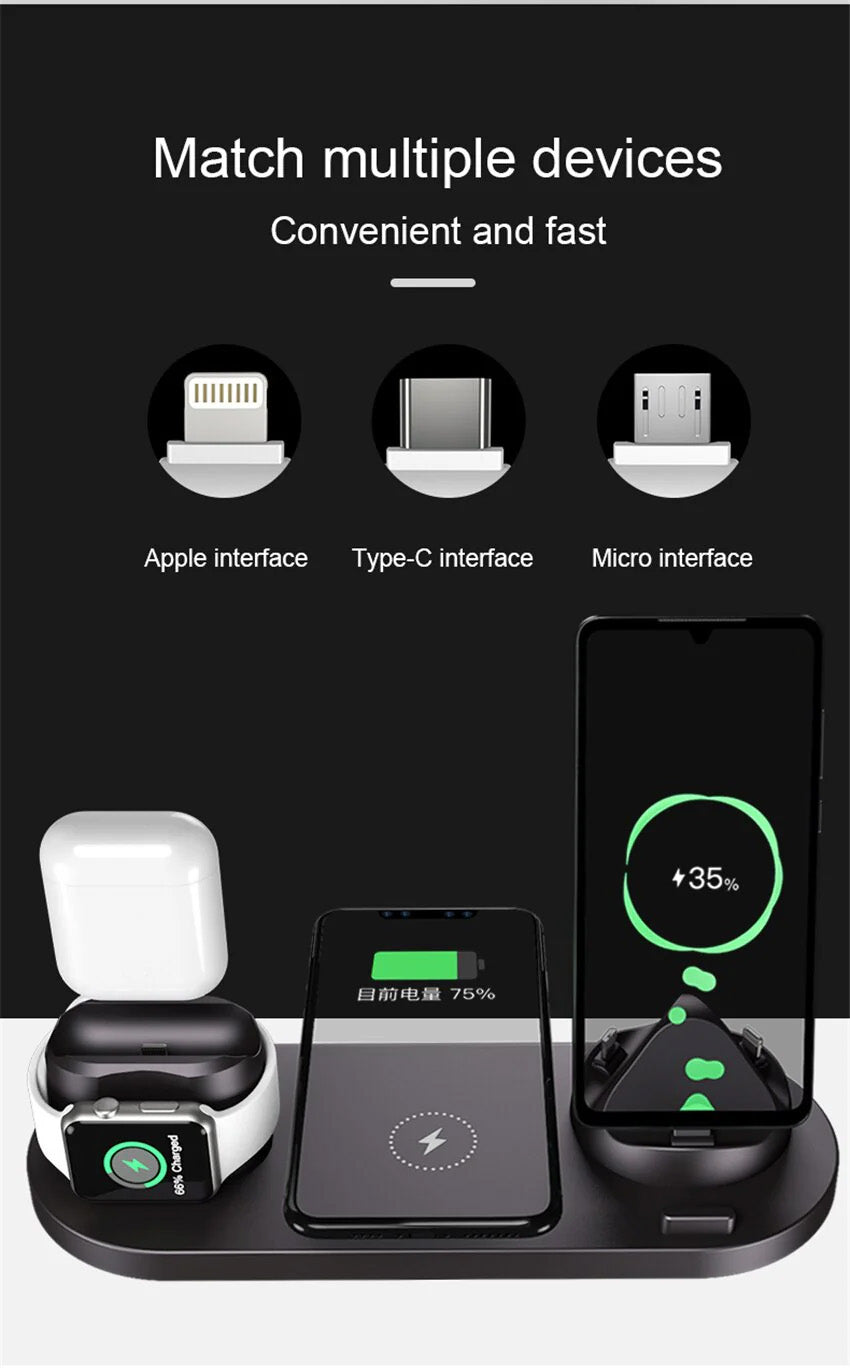 7-in-1 Charging Station Fast Wireless Charger | Fast Charging Dock 30W USB Type C Apple Watch, AirPods, Smartphones, Apple iPhone, Samsung, iOS & Android Fast Charger