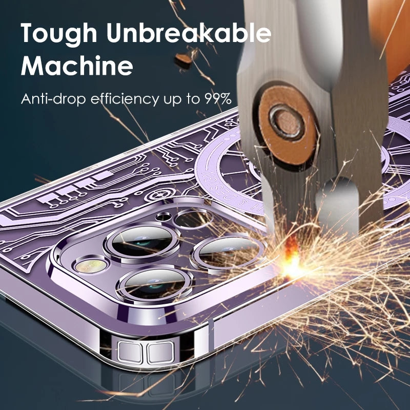 Premium Abdeckung, Kohlefaser Transparente Magnet-Hülle iPhone 12/13/14/15 Pro Max - Mechanische Textur, Telefonabdeckung,