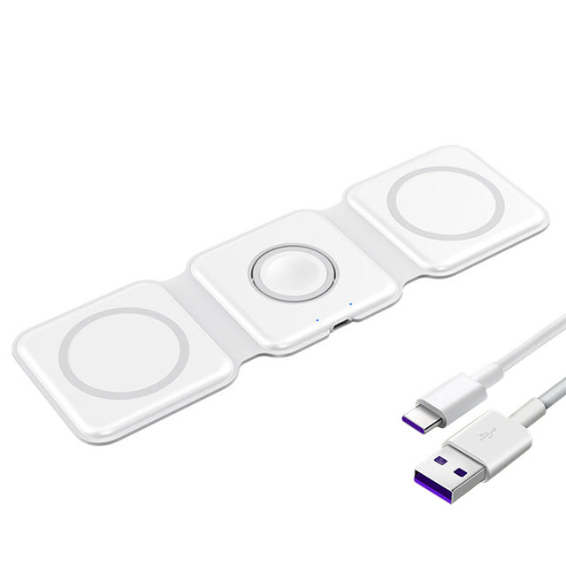 3-in-1 Foldable Fast Charging Station, Double Magnetic 15W Wireless Charger MagSafe | Portable Docking Station for Smartphones, Apple iPhone, Samsung, iOS & Android, AirPods, Watch