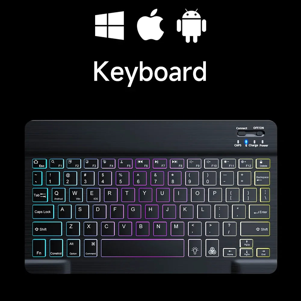 Premium Backlit Tastatur und Maus in 10-Zoll für iPad: Bluetooth-Tastatur mit Hintergrundbeleuchtung | Kompatibel mit iOS, Android, Windows
