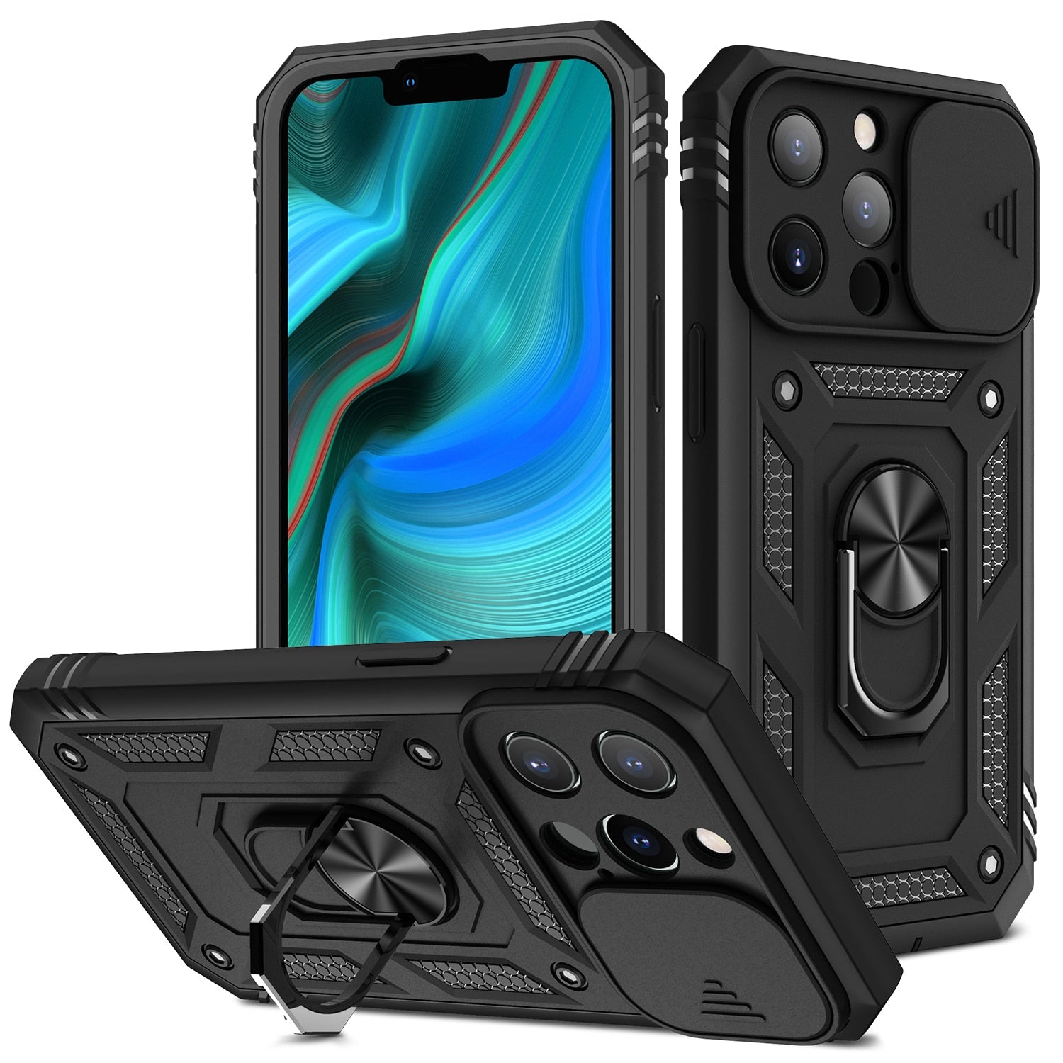 Premium Robustes Militärpanzer Apple iPhone Hülle | Militärqualität, 360° Schutz, Kamera- und Bildschirmschutz, Drehbarer Ständer, Kartenfach & MagSafe, Stoßfeste Abdeckung | Panzerhülle Outdoor & Baustellen | Armor Handyschutzhülle, Sturzsicheres Cover