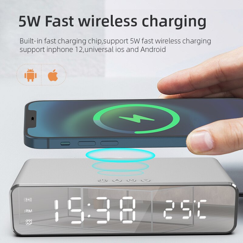 Kabellose Ladestation Wecker LED-Schnellladestation Handy Ladegerät Wireless Charging Station Apple iPhone, Samsung, Android