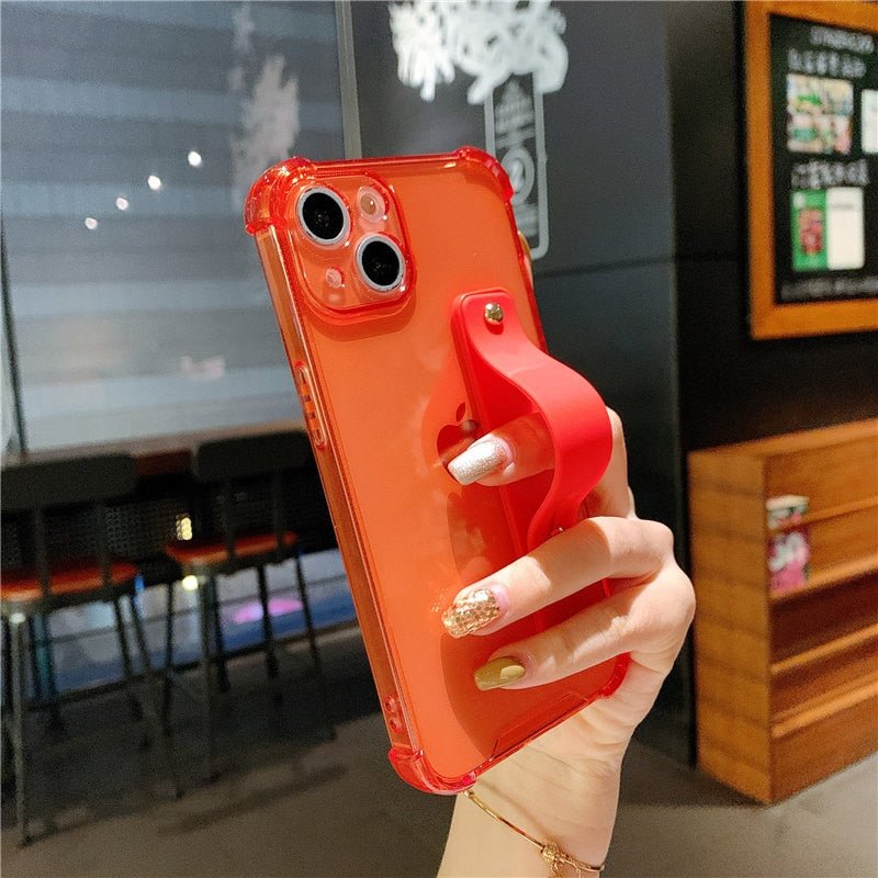 Premium Durchsichtige Candy-Farbe | Handgelenksband Handyhalter Klare Soft-Silikon Apple iPhone Case