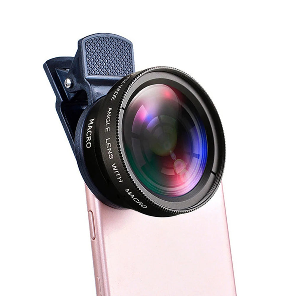 Hochwertiges 2-in-1 Universal-Clip 37mm Handyobjektiv: 0,45x 49UV Super-Weitwinkel + Makro HD, für Smartphones |
