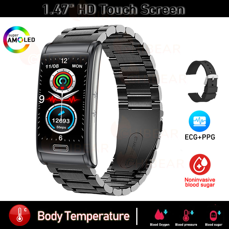 Premium High-Quality Non-Invasive Blood Glucose ECG + PPG Health Smart Band – IP68 Waterproof Sports Smartwatch, Blood Sugar Monitoring for Men & Women | Heart Rate, Sleep Tracking, Step Counter, Call, App Notifications | iOS & Android – Unisex