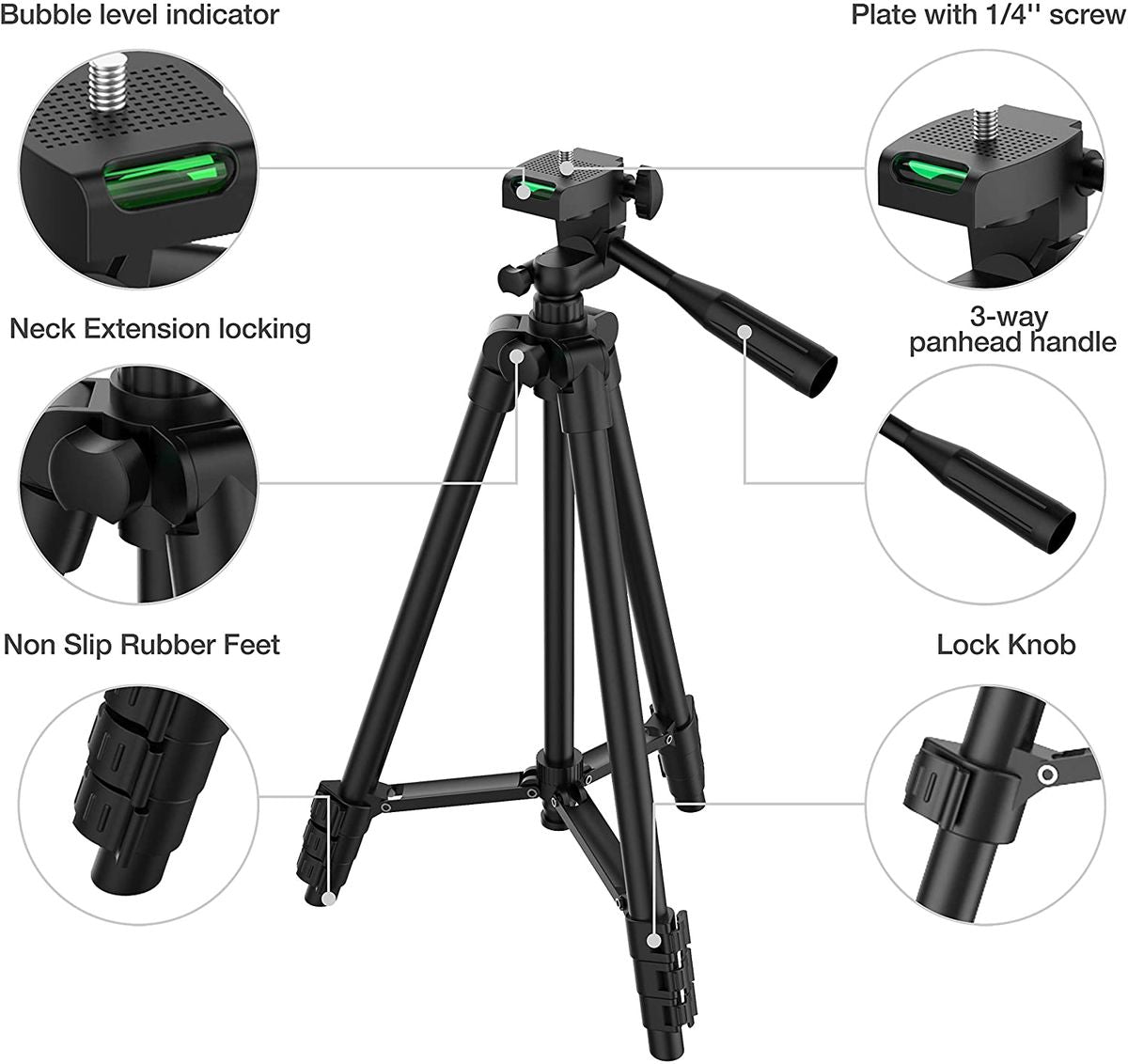 NA-3120 Telefon Stativ 40 Zoll für Gopro iPhone Samsung Xiaomi Huawei - Hochwertiges Aluminium Reise Tripode Par