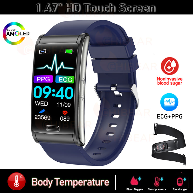 Premium High-Quality Non-Invasive Blood Glucose ECG + PPG Health Smart Band – IP68 Waterproof Sports Smartwatch, Blood Sugar Monitoring for Men & Women | Heart Rate, Sleep Tracking, Step Counter, Call, App Notifications | iOS & Android – Unisex