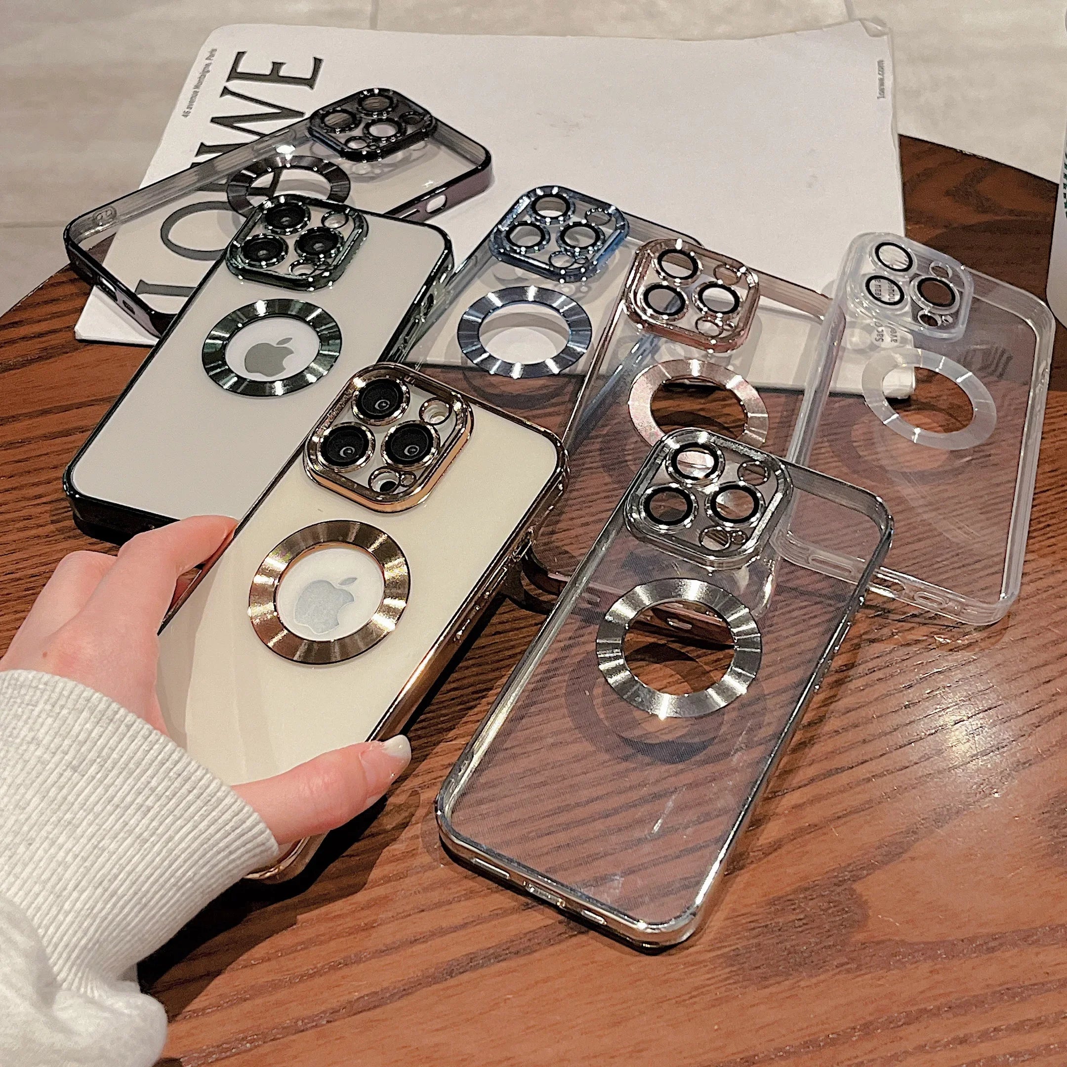 Luxury Apple iPhone Case | MagSafe Compatible, Camera Lens Protection, Screen Protection | Ultra Thin, Shockproof, Magnetic, Full All-Around Protection Cover – Crystal Clear Glass, Plated Edges, Silicone Design, Durable & Elegant